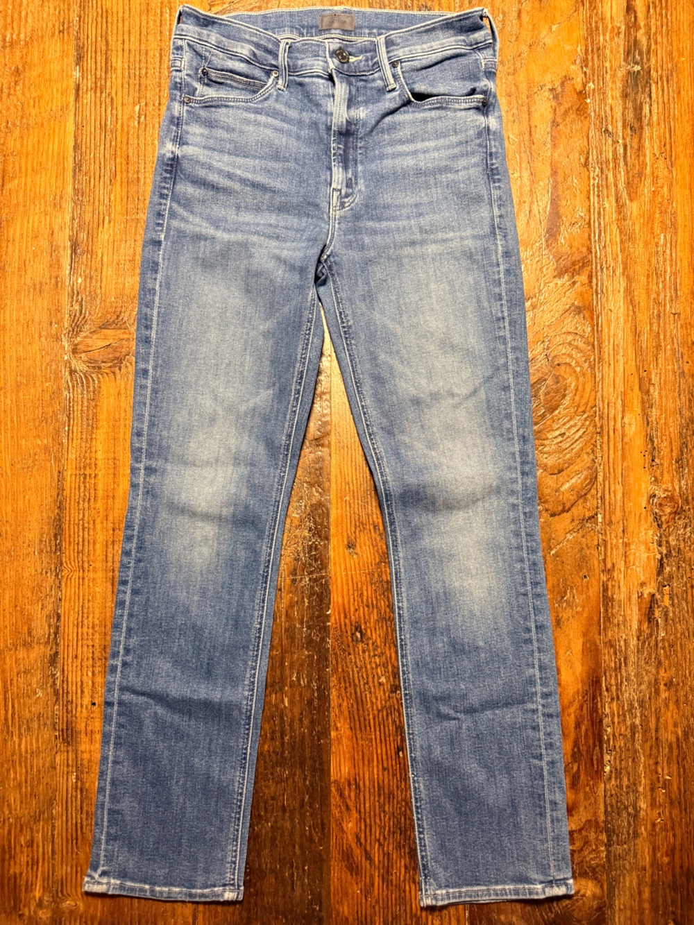 MOTHER Women’s The Mid Rise Dazzler Ankle Slim Straight Jeans in Light Blue Wash